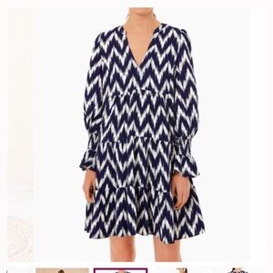 Tuckernuck Pomander Place Kenzo mini dress XL ikat tiered ruffle navy blue white